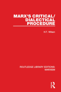 Cover image: Marx's Critical/Dialectical Procedure (RLE Marxism) 1st edition 9781138886964