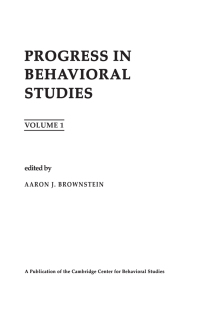 Titelbild: Progress in Behavioral Studies 1st edition 9780898595116