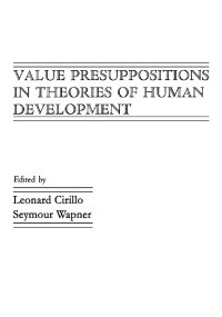 Cover image: Value Presuppositions in Theories of Human Development 1st edition 9780898597530