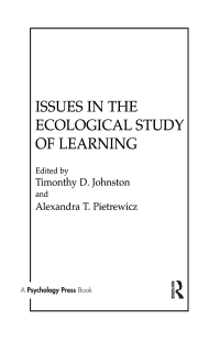 Imagen de portada: Issues in the Ecological Study of Learning 1st edition 9780898595215