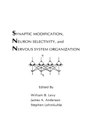 Imagen de portada: Synaptic Modification, Neuron Selectivity, and Nervous System Organization 1st edition 9780898593440