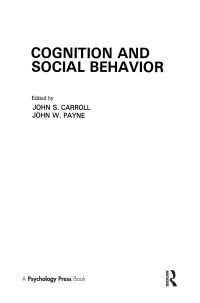 Cover image: Cognition and Social Behavior 1st edition 9780898591118