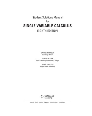 Cover image: Student Solutions Manual, Chapters 1-11 for Stewart's Single Variable Calculus 8th edition 9781305271814