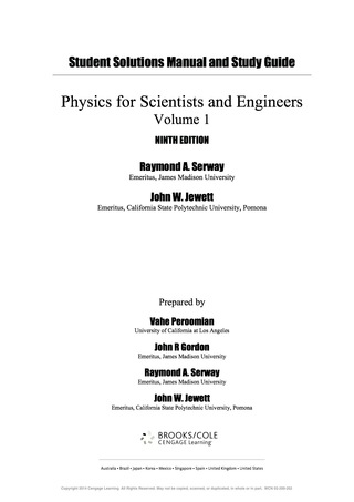 Cover image: Study Guide with Student Solutions Manual, Volume 1 for Serway/Jewett’s Physics for Scientists and Engineers 9th edition 9781285071688