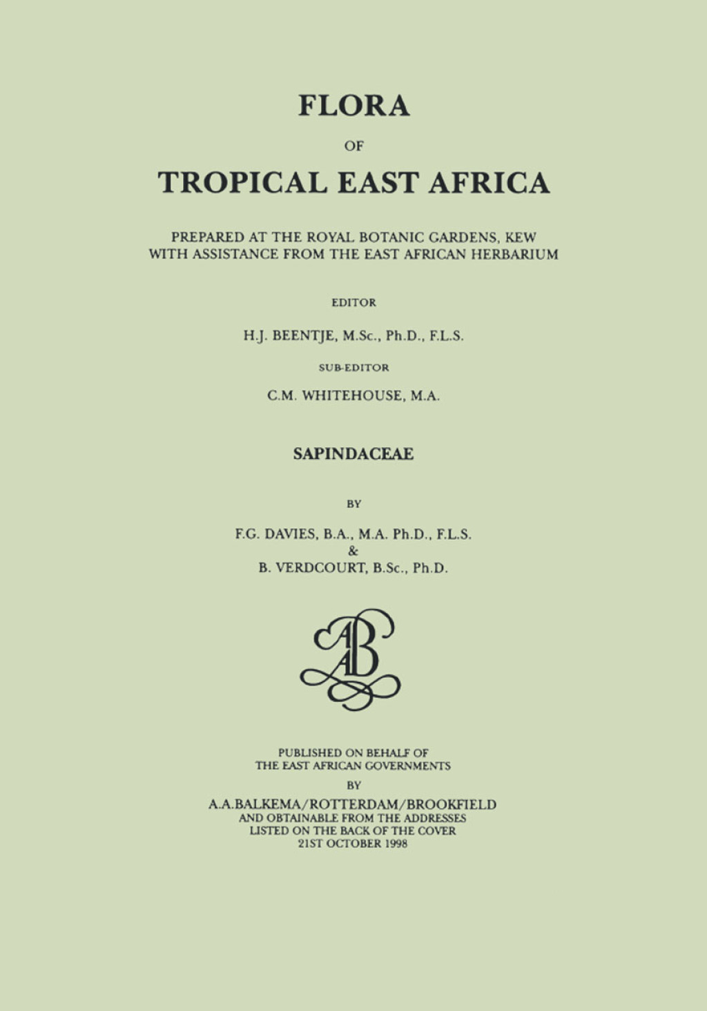 Flora of Tropical East Africa – Sapindaceae (1998) 1st Edition