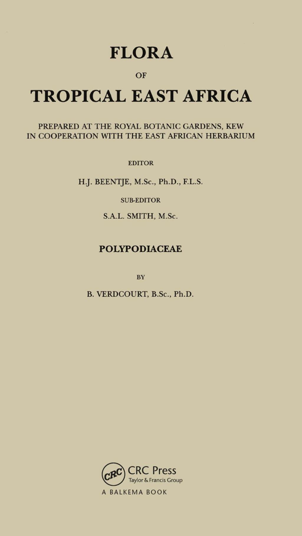 Flora of Tropical East Africa – Polypodiaceae (2001) 1st Edition