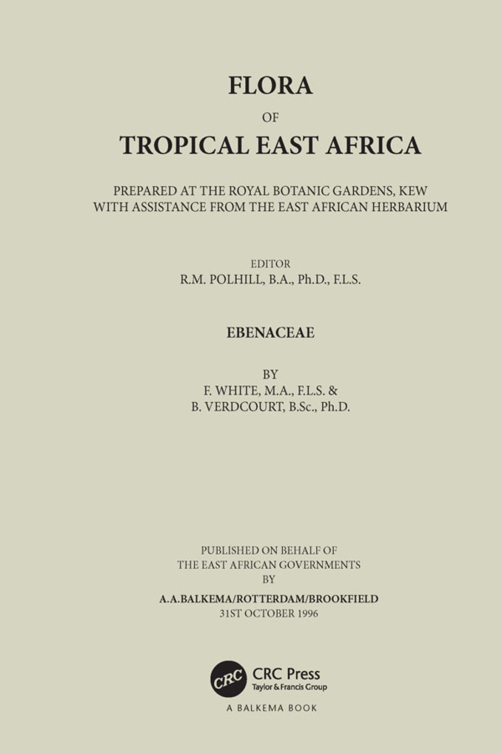 Flora of Tropical East Africa – Ebenaceae (1996) 1st Edition