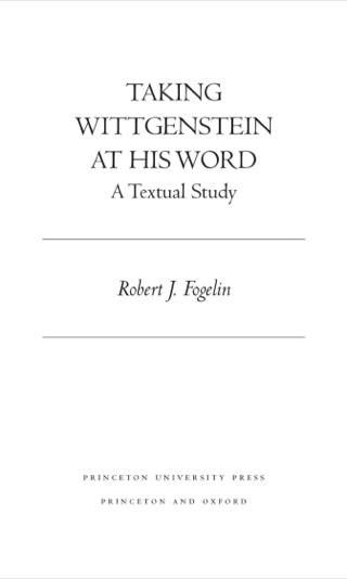 Cover image: Taking Wittgenstein at His Word 9780691142531