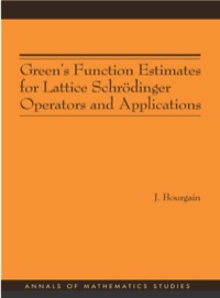 Cover image: Green's Function Estimates for Lattice Schrödinger Operators and Applications. (AM-158) 9780691120973