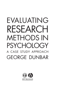Cover image: Evaluating Research Methods in Psychology 1st edition 9781405120753
