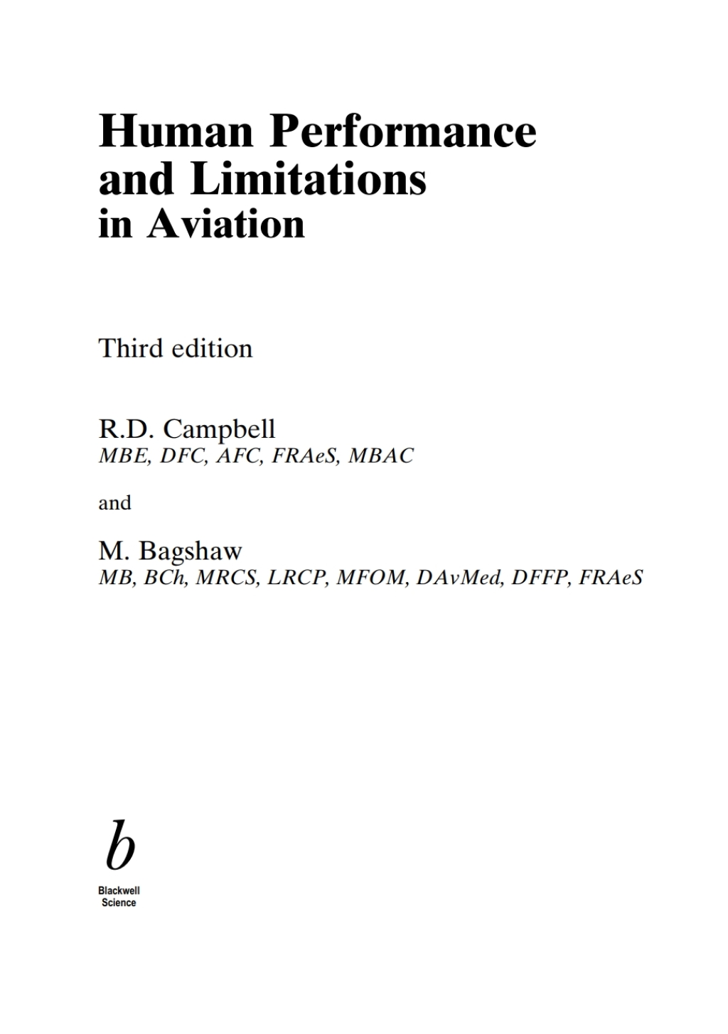 Human Performance and Limitations in Aviation 1st Edition