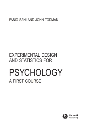 Cover image: Experimental Design and Statistics for Psychology: A First Course 1st edition 9781405100236