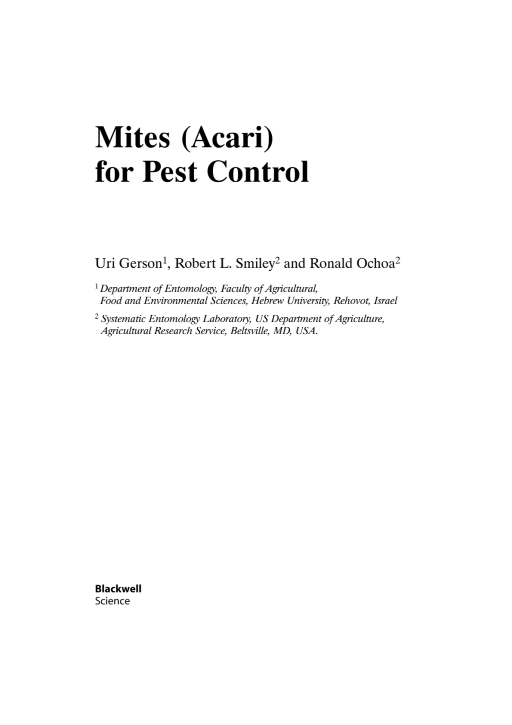 Mites (Acari) for Pest Control 1st Edition
