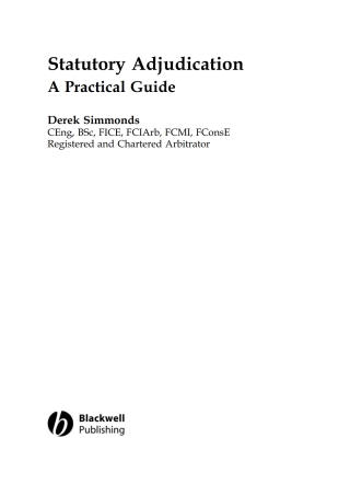Cover image: Statutory Adjudication 1st edition 9781405110853