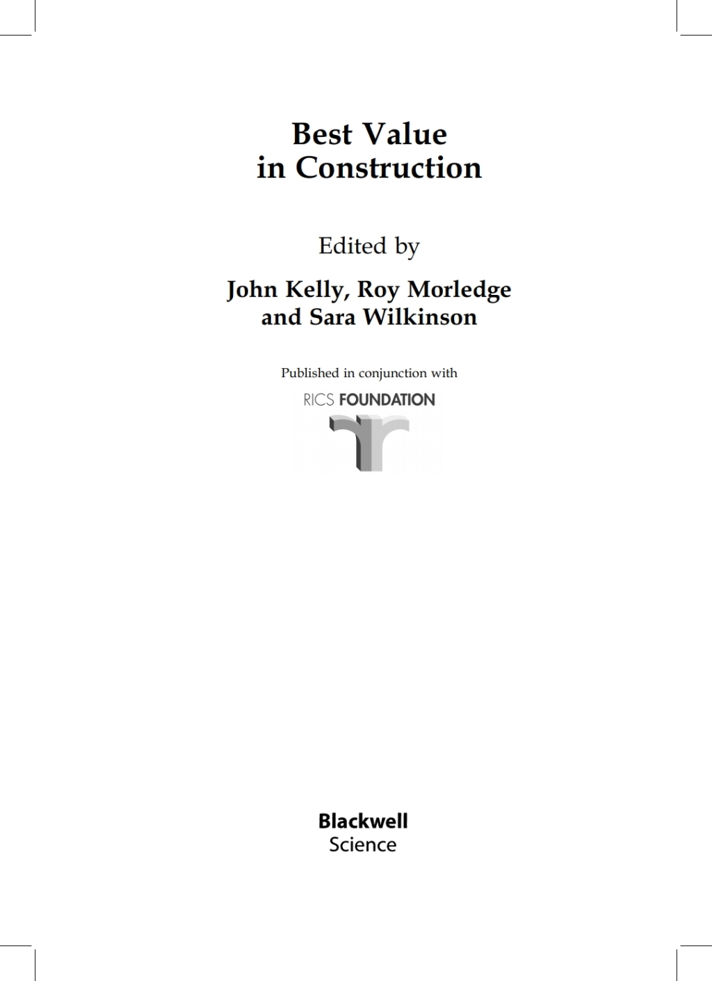 Best Value in Construction 1st Edition