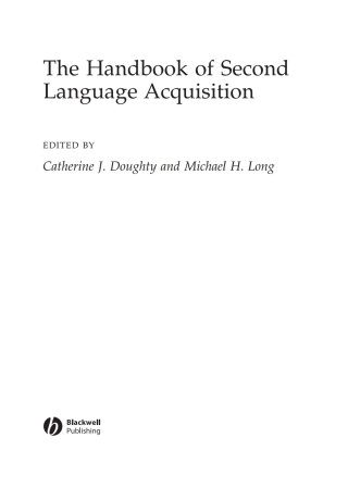 Cover image: The Handbook of Second Language Acquisition 1st edition 9780470756492