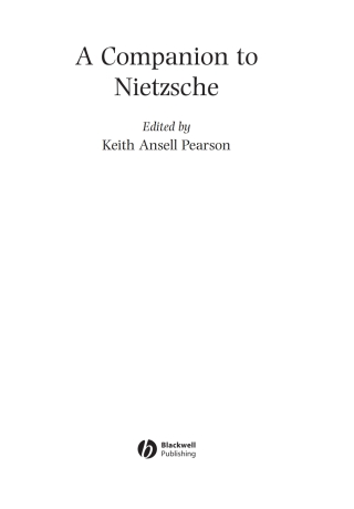 Cover image: A Companion to Nietzsche 1st edition 9781405116220