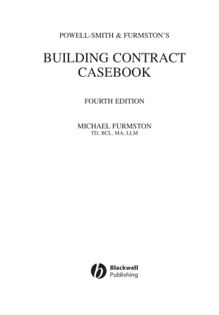 Imagen de portada: Powell-Smith and Furmston's Building Contract Casebook 4th edition 9780470799550