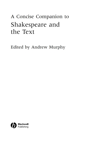 Immagine di copertina: A Concise Companion to Shakespeare and the Text 1st edition 9781444332056