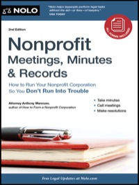 Imagen de portada: Nonprofit Meetings, Minutes & Records: How to Run Your Nonprofit Corporation So You Don't Run Into Trouble 2nd edition 9781413316285