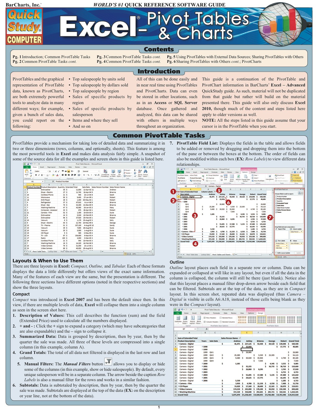 QuickStudy – Excel: Pivot Tables 1st Edition