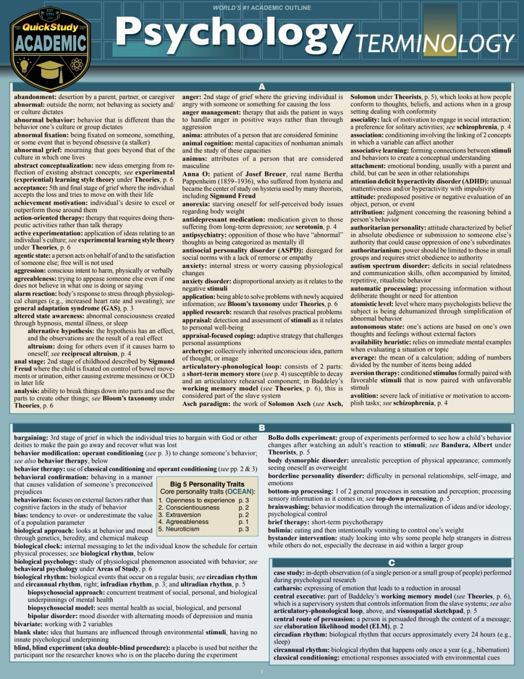 Psychology Terminology a QuickStudy Digital Reference Guide 1st Edition