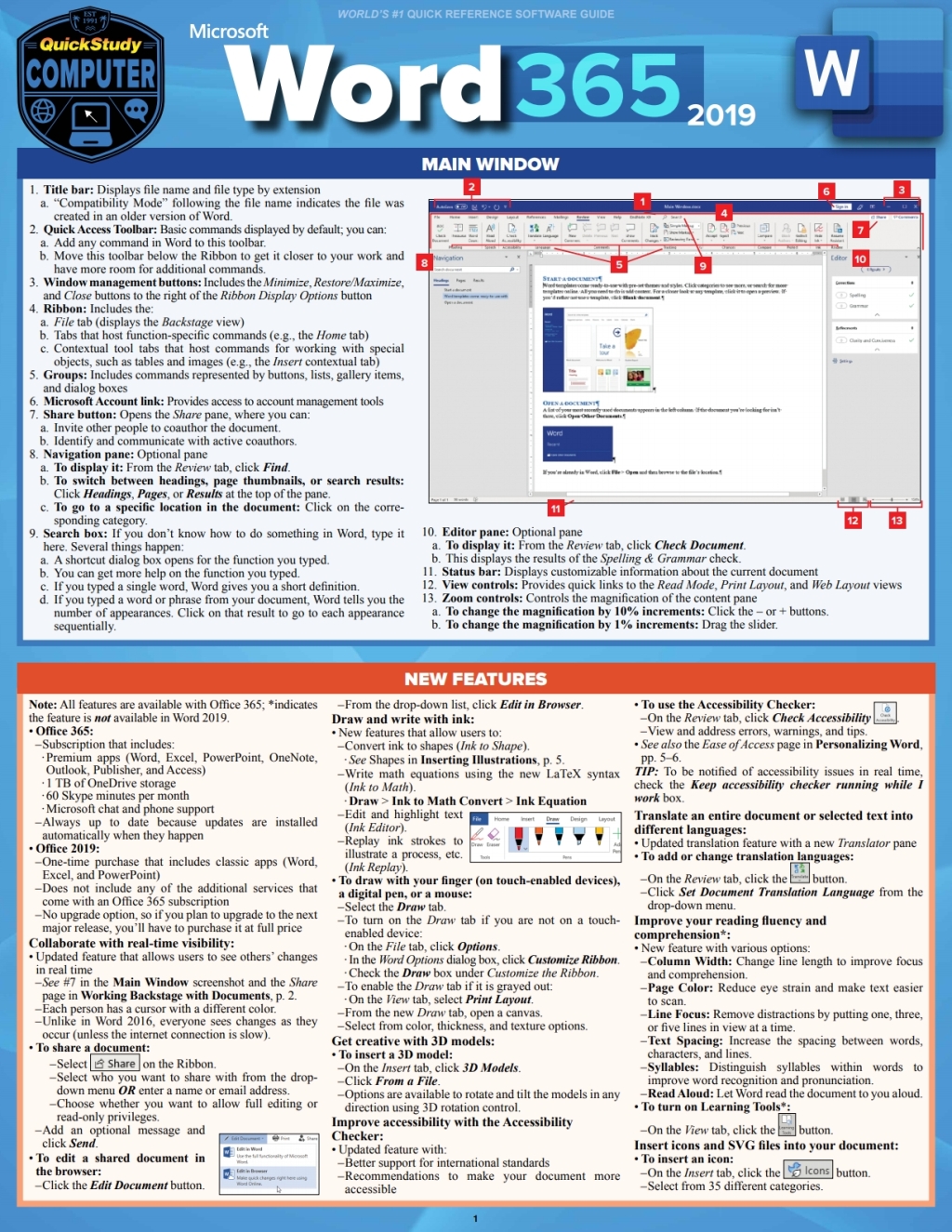 Microsoft Word 365 – 2019 a QuickStudy Software Reference Guide 1st Edition