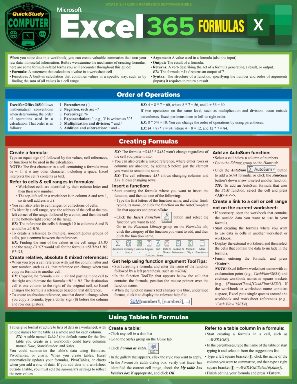 Microsoft Excel 365 Formulas a QuickStudy Digital Reference Guide 1st Edition