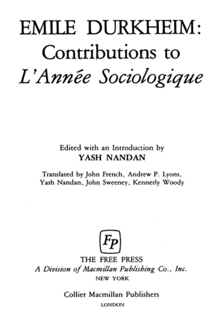 Cover image: Contributions to L'Année Sociologique 9780684863900