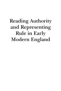 Cover image: Reading Authority and Representing Rule in Early Modern England 1st edition 9781441149442