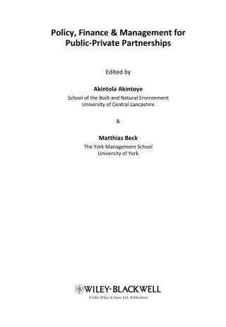 Imagen de portada: Policy, Management and Finance of Public-Private Partnerships 1st edition 9781405177917