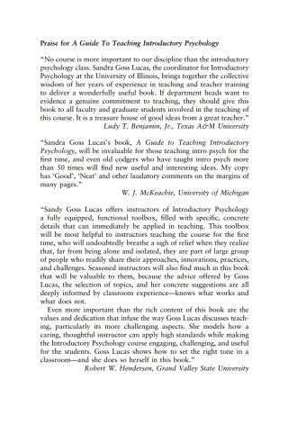 Imagen de portada: A Guide to Teaching Introductory Psychology 1st edition 9781405151511