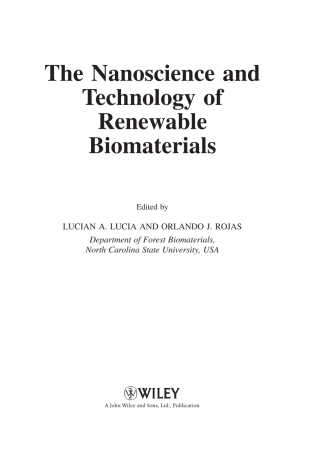 Cover image: The Nanoscience and Technology of Renewable Biomaterials 1st edition 9781405167864