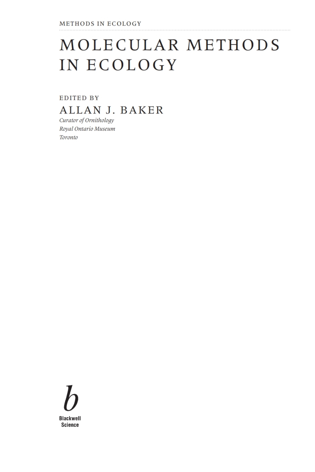 Molecular Methods in Ecology 1st Edition
