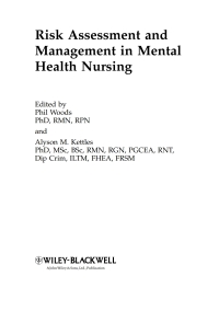 Cover image: Risk Assessment and Management in Mental Health Nursing 1st edition 9781405152860