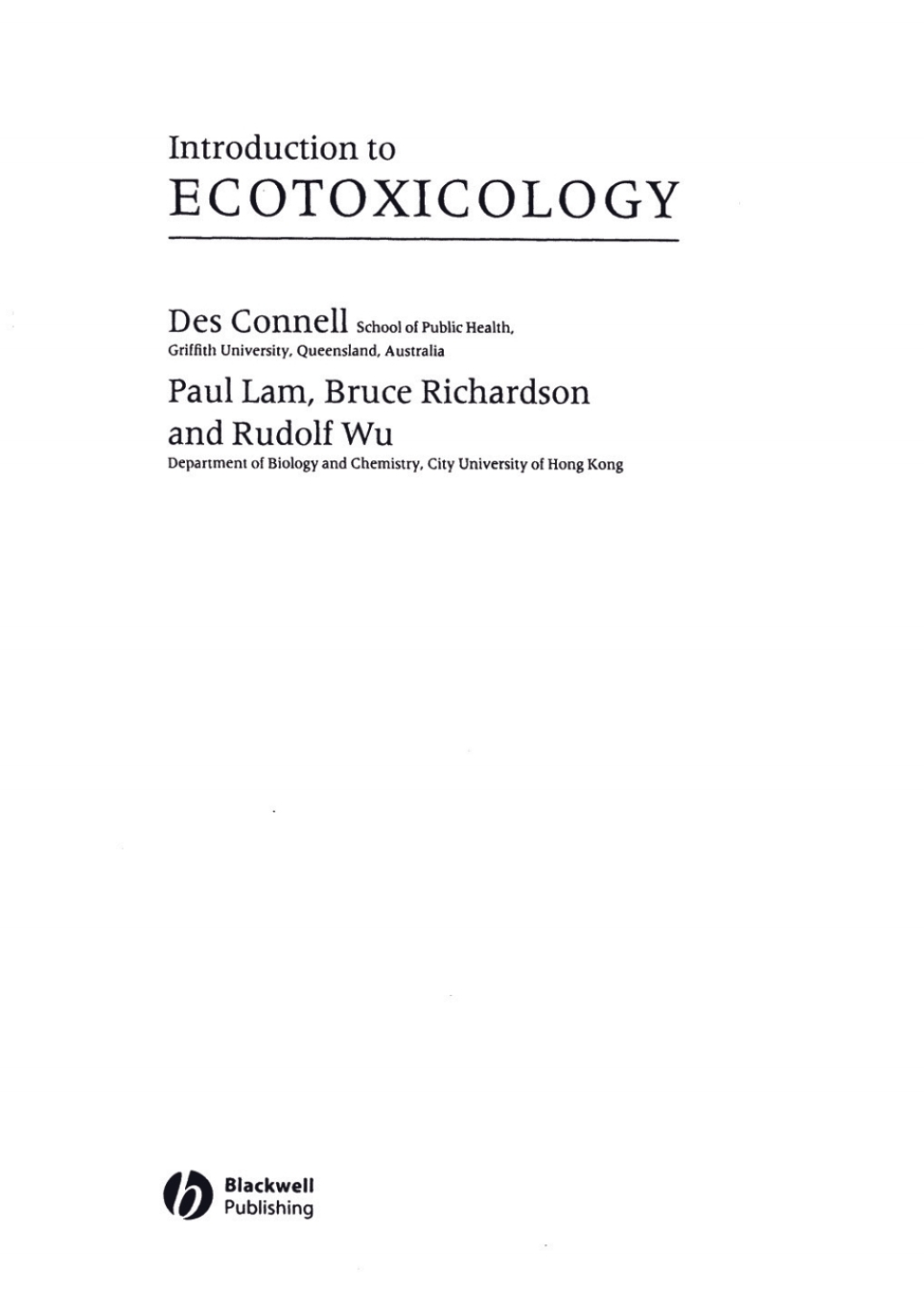 Introduction to Ecotoxicology 1st Edition