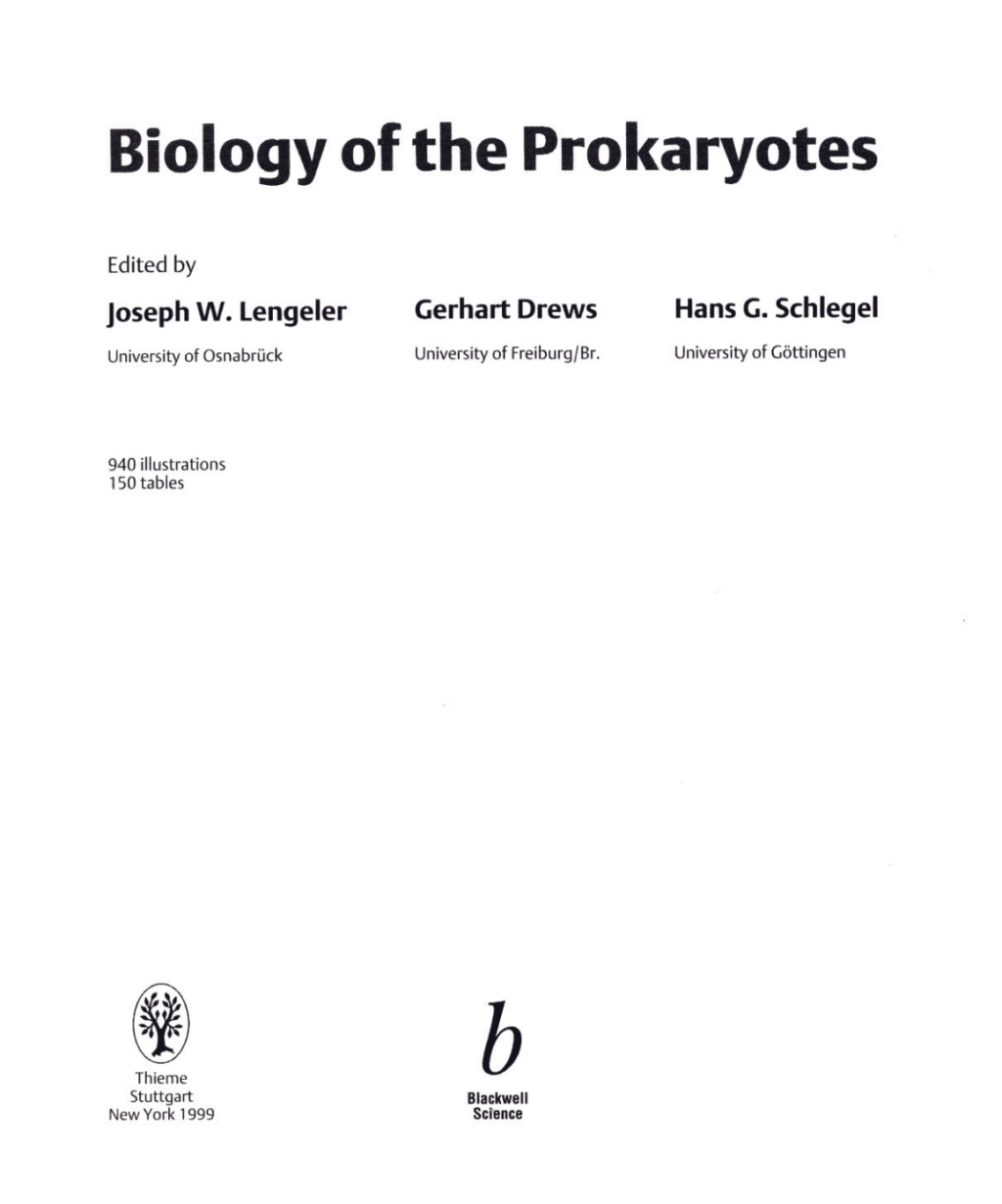 Biology of the Prokaryotes 1st Edition