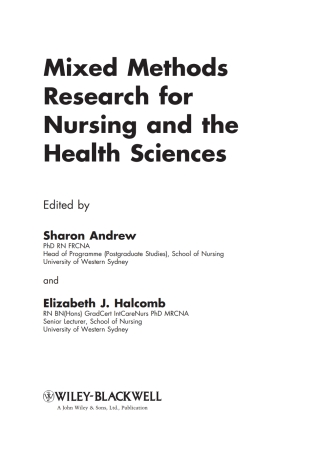 Cover image: Mixed Methods Research for Nursing and the Health Sciences 1st edition 9781405167772