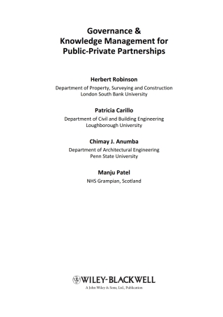 Cover image: Governance and Knowledge Management for Public-Private Partnerships 1st edition 9781405188555