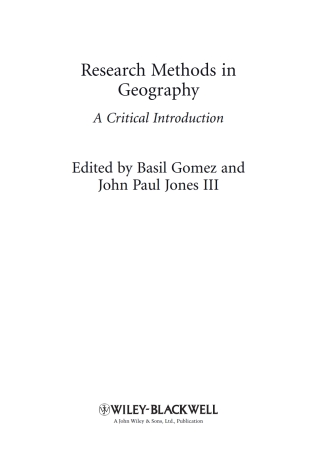 Cover image: Research Methods in Geography: A Critical Introduction 1st edition 9781405107105