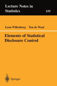 Cover image: Elements of Statistical Disclosure Control 9780387951218
