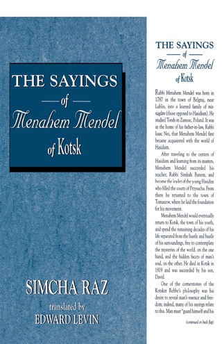 Cover image: The Sayings of Menahem Mendel of Kotzk 9781568212975