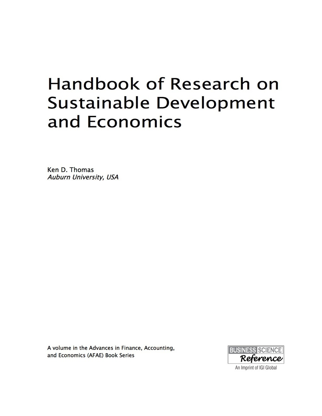 Handbook of Research on Sustainable Development and Economics
