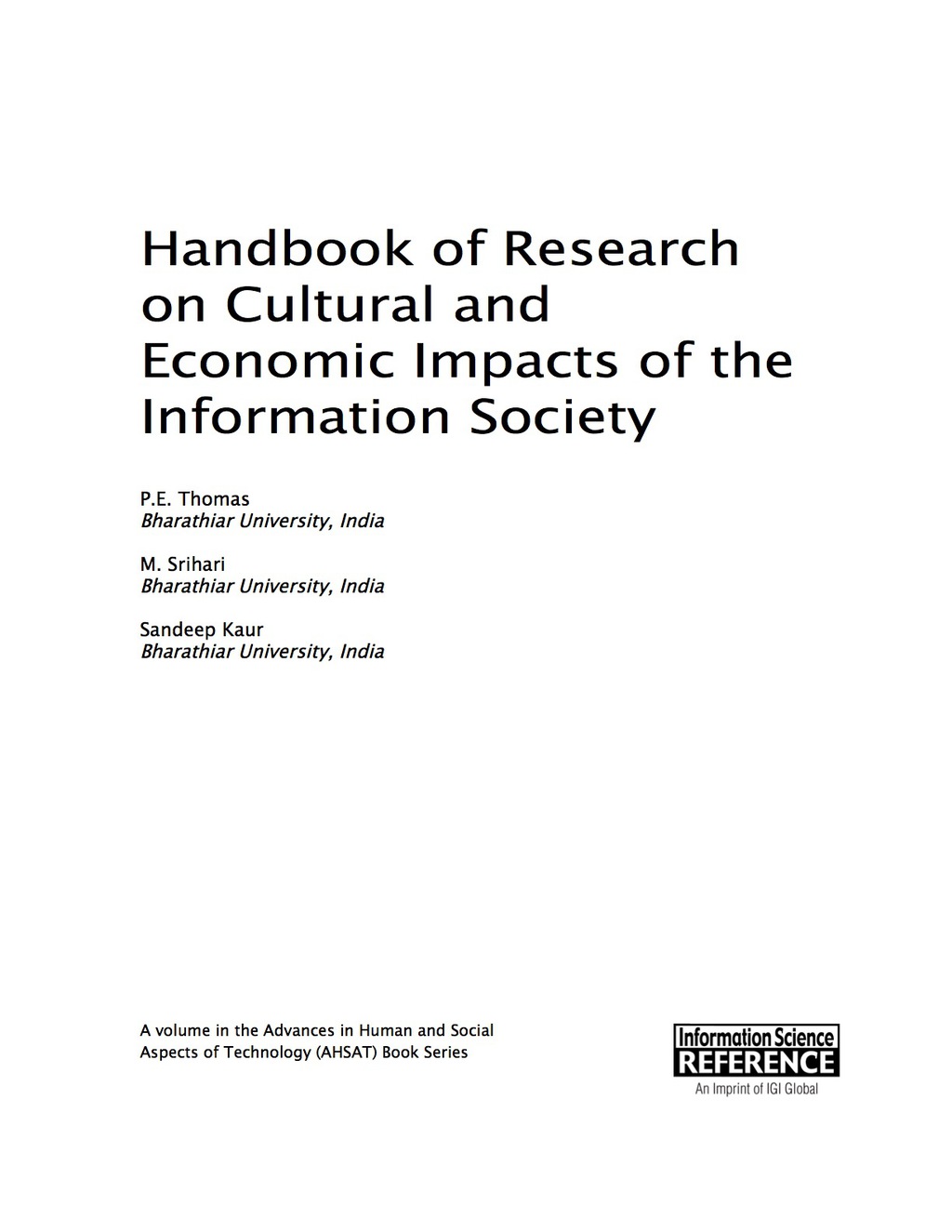 Handbook of Research on Cultural and Economic Impacts of the Information Society