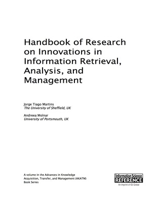 Cover image: Handbook of Research on Innovations in Information Retrieval, Analysis, and Management 9781466688339