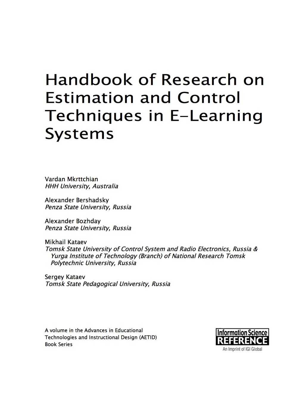 Handbook of Research on Estimation and Control Techniques in E-Learning Systems