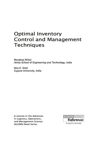 表紙画像: Optimal Inventory Control and Management Techniques 9781466698888