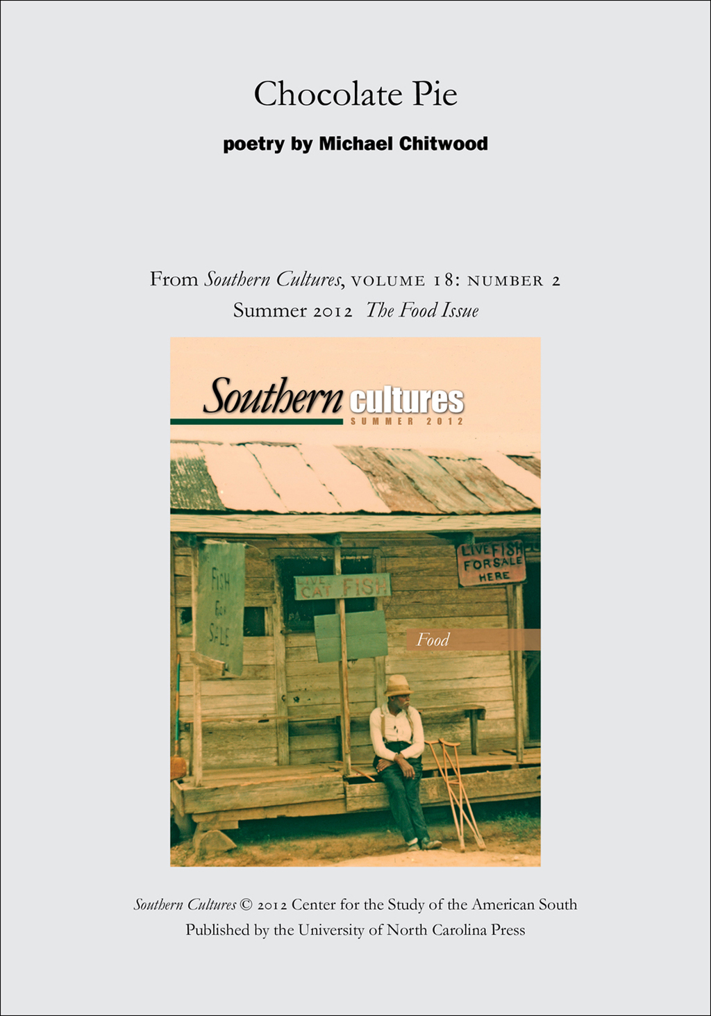 Chocolate Pie Poetry from Southern Cultures 18:2, Summer 2012: The Special Issue on Food