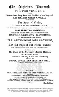 Imagen de portada: Wisden Cricketers' Almanack 1864 1st edition