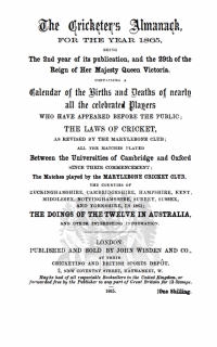 Imagen de portada: Wisden Cricketers' Almanack 1865 1st edition